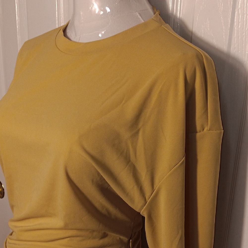 ZARA NWT Draped Ruched T-Shirt Mini Dress Chartreuse Yellow XS - Picture 6 of 16